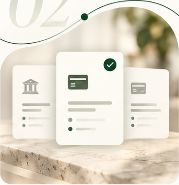 Three payment option cards arranged for comparison.