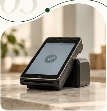 Payment terminal showing a completed setup check.